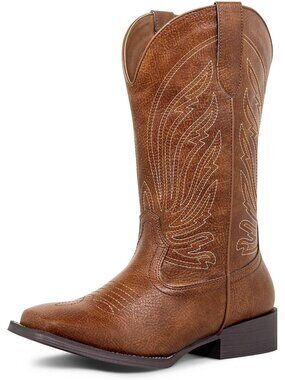 Women's Boots Cowgirl Square Toe Brown Western Botte Femme Stretchy Shaft Boots